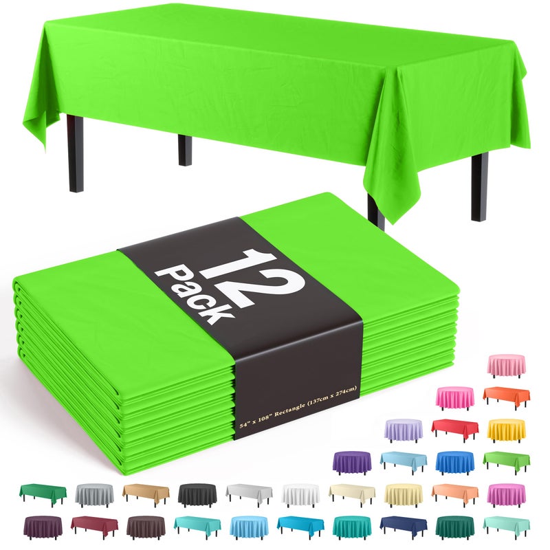 Exquisite 12-Pack Premium Plastic Tablecloth 54in. x 108in. Rectangle Table Cover - Lime Green - Image 1